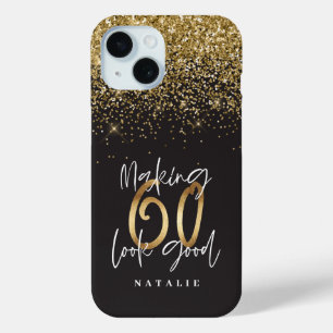 Funda Para iPhone 15 Hacer que 60 parezca un buen cumpleaños purpurina 