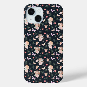Funda Para iPhone 15 Hada de dibujos animados con flores patrón sin fis