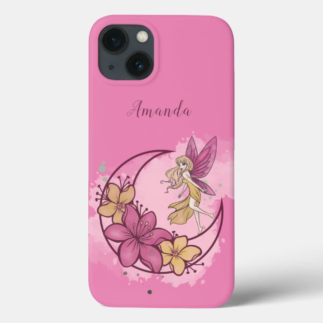 Funda De Case-Mate Para iPhone Hada de fantasía suave en la luna, nombre personal (Reverso)