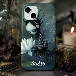 Funda Para iPhone 15 Hada Esqueleto de Fantasía Oscura Gótica con Nombr