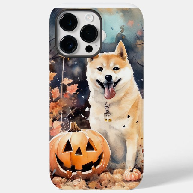 Funda De Case-Mate Para iPhone Halloween Akita con calabazas aterradoras (Reverso )