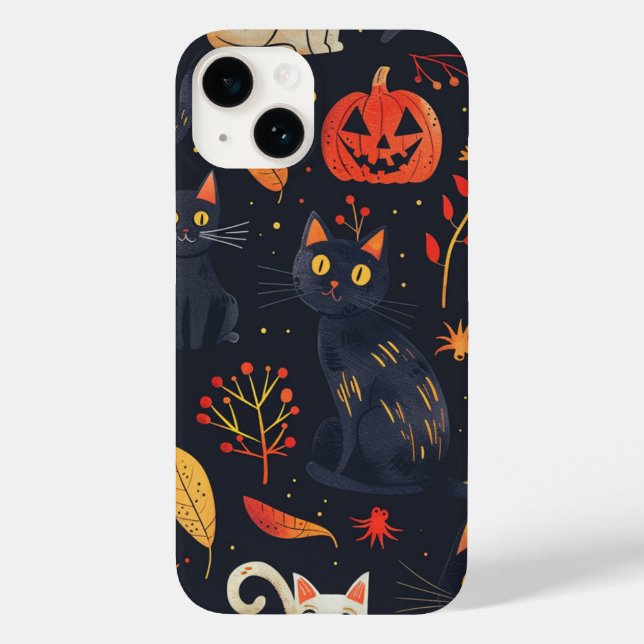 Funda De Case-Mate Para iPhone Halloween Black Cats and Moons divertidos chicos d (Reverso )