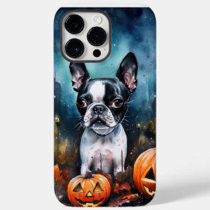 Funda Para iPhone 14 Pro Max De Case-Mate Halloween Boston Terrier con calabazas aterrador 