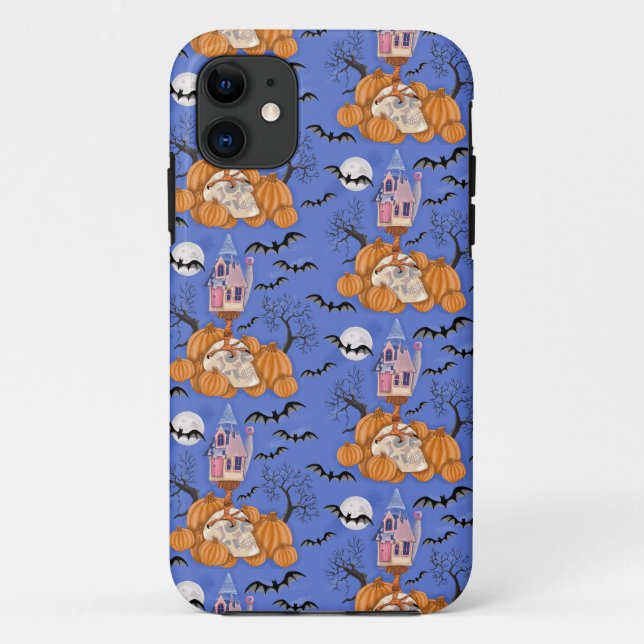 Funda De Case-Mate Para iPhone Halloween con calabazas, murciélagos, cráneo, estu (Reverso)