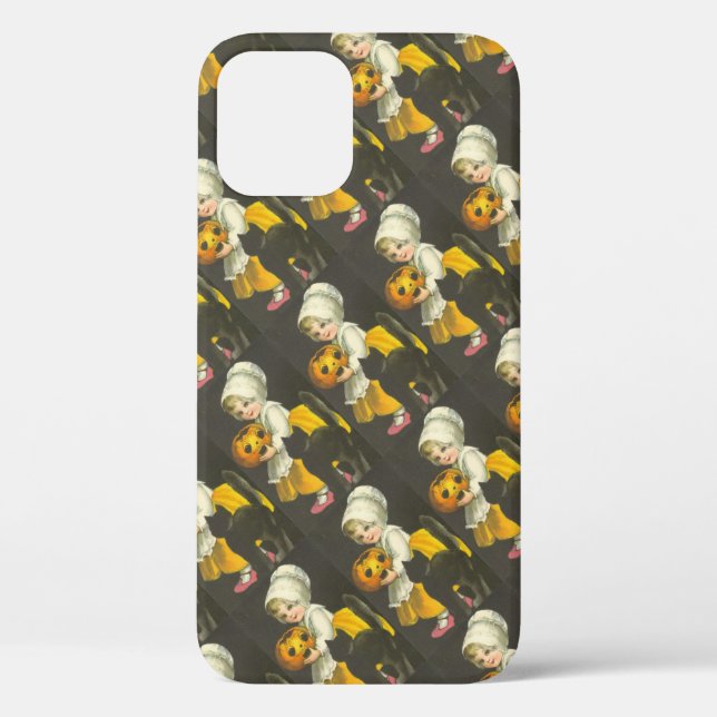 Funda De Case-Mate Para iPhone Halloween con gato de calabaza de chicas (Reverso )