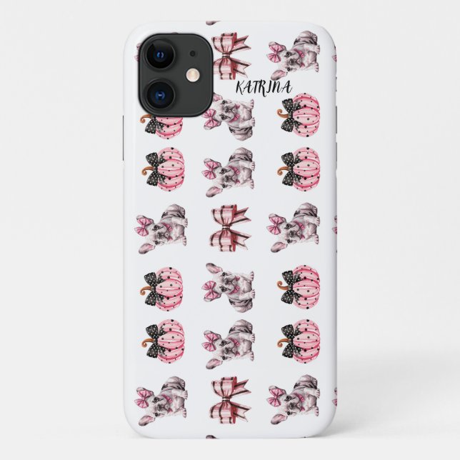 Funda De Case-Mate Para iPhone Halloween Coquette Bulldog Bow calabaza iphone 11 (Reverso)