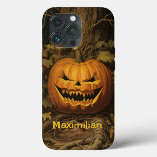 Funda Para iPhone 13 Pro Halloween de calabaza de trituración Su nombre per