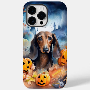 Funda Para iPhone 14 Pro Max De Case-Mate Halloween de Dachshund con calabazas aterradoras