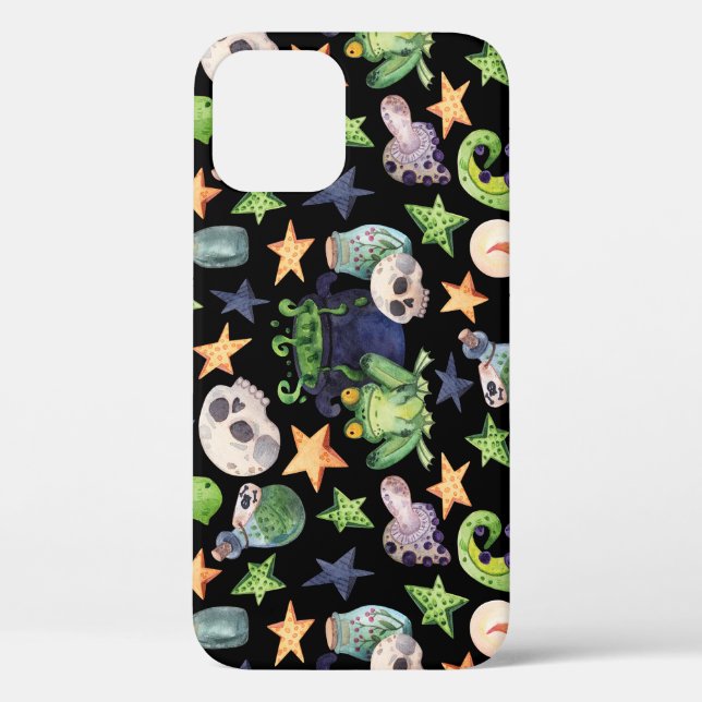Funda De Case-Mate Para iPhone Halloween de fantasía: Patrón oscuro dibujado a ma (Reverso )