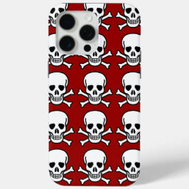 Funda Para iPhone 15 Pro Max Halloween de fondo rojo Skull and Crossbone