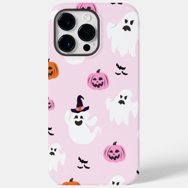 Funda De Case-Mate Para iPhone Halloween de fondo rosado (Reverso )