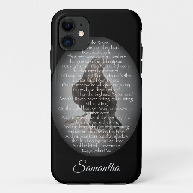 Funda De Case-Mate Para iPhone Halloween, Edgar Allen Poe, Raven, nombre personal (Reverso)
