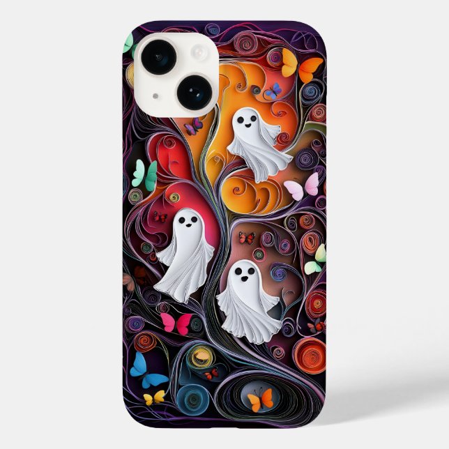 Funda De Case-Mate Para iPhone Halloween | Fantasma y mariposas (Reverso )