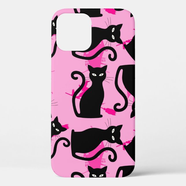 Funda De Case-Mate Para iPhone halloween gato negro bruja rosa (Reverso )
