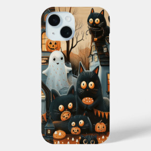 Funda Para iPhone 15 Halloween Gatos negros y lunas divertidos niños br
