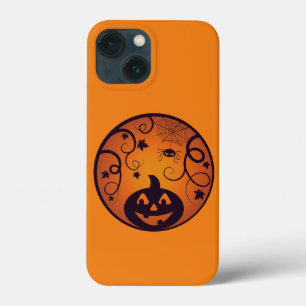 Funda Para iPhone 13 Mini Halloween Jack o linterna cara de calabaza y araña