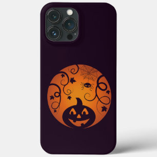 Funda Para iPhone 13 Pro Max Halloween Jack o linterna cara de calabaza y araña