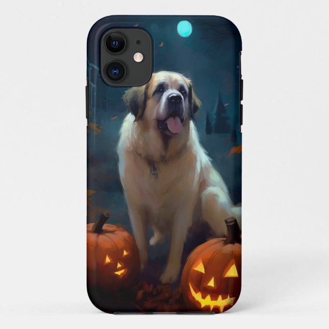 Funda De Case-Mate Para iPhone Halloween Saint Bernard con calabazas aterradoras (Reverso)