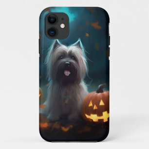 Funda Para iPhone 11 Halloween Skye Terrier con calabazas aterradoras