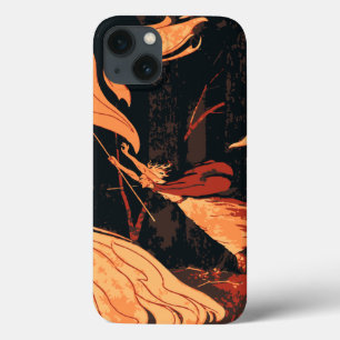 Funda Para iPhone 13 Halloween vintage, bruja malvada con fuego en el b