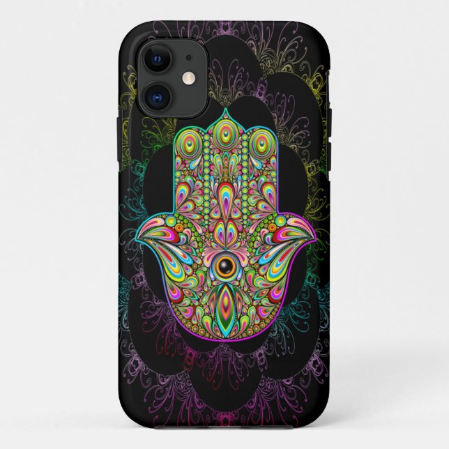 Funda De Case-Mate Para iPhone Hamsa Fatma Hand Psychedelic Art (Reverso)