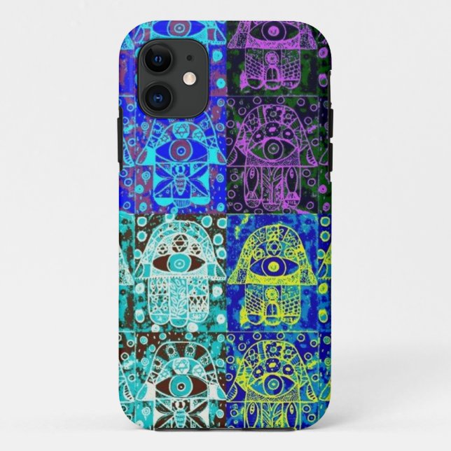 Funda De Case-Mate Para iPhone Hamsa negro y azul (Reverso)