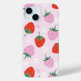 Funda Para iPhone 15 Hand-Drawn Aesthetic Strawberry Seamless Pattern