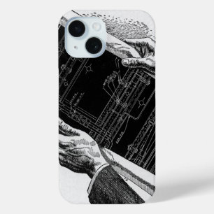 Funda Para iPhone 15 Hands w Architectural Blueprints, Vintage Business