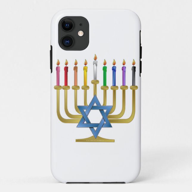 Funda De Case-Mate Para iPhone Hanukkah Candles Rainbow Gold Menorah (Reverso)