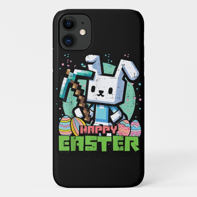 Funda De Case-Mate Para iPhone Happy Easter Bunny Pixel Game  (Reverso)