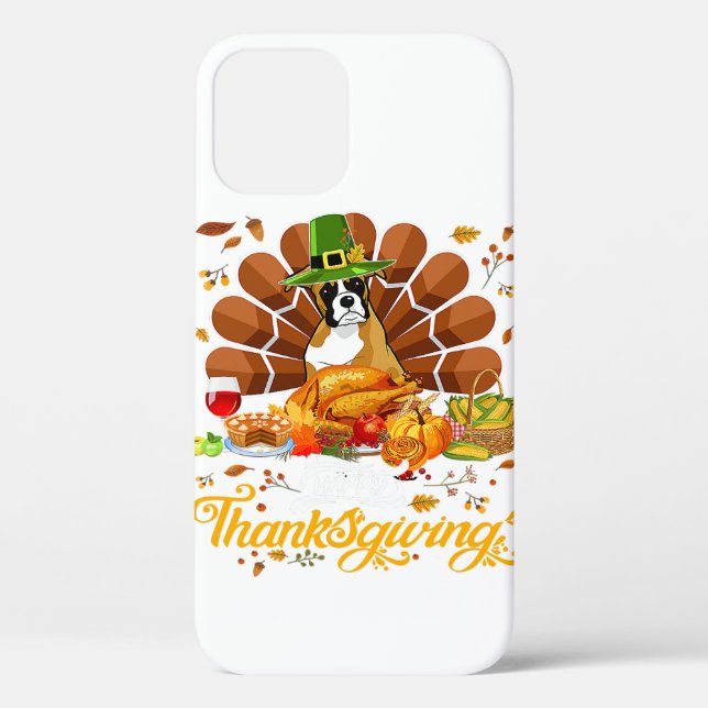 Funda De Case-Mate Para iPhone Happy Thanksgiving Boxer Turkey Dog Lover Gift (Reverso )