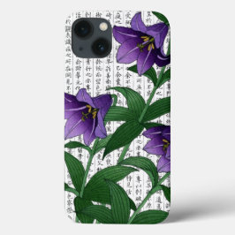 Funda Para iPhone 13 Harebells púrpura asiático en un contexto kanji