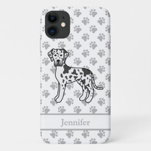 Funda Para iPhone 11 Harlequin Great Dane Cute Cartog Dog & Name