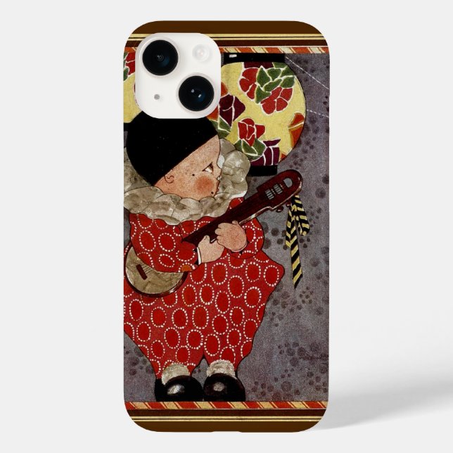 Funda De Case-Mate Para iPhone Harlequin infantil vintage, músico tocando banjo (Reverso )