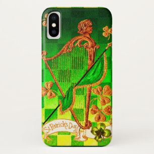 Funda Para iPhone X HARP IRLANDÉS, VERDE GOLD SHAMROCKS St Patrick's D