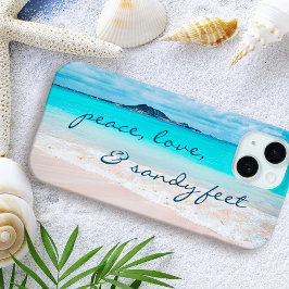 Funda Para iPhone 15 Hawaii Tropical Beach Peace Love Sandy Feet Script
