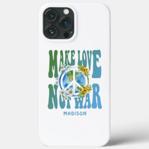 Funda Para iPhone 13 Pro Max Haz el Amor No la Guerra Floral Signo de Paz Mundi