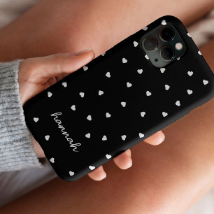 Funda Para iPhone 13 Pro Max Hearts Black & White Pattern Monograma iPhone
