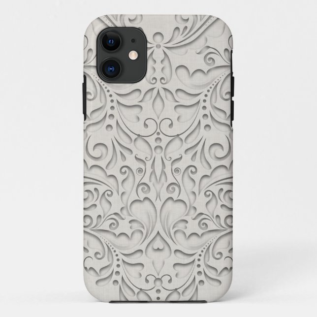 Funda De Case-Mate Para iPhone HeartyChic Natural Linen Damask Heart (Reverso)