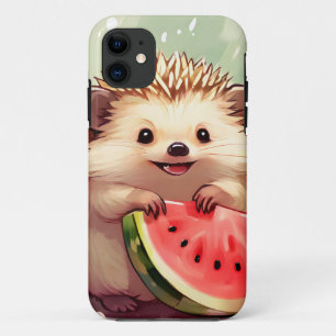 Funda Para iPhone 11 Hedgehog disfrutando de una sandía