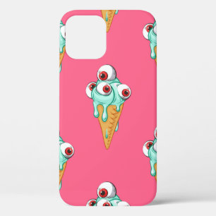 Funda Para iPhone 12 Helado azul con ojos. Fondo rosa. Marismas