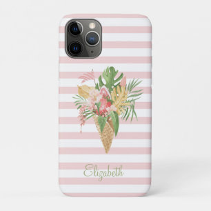 Funda Para iPhone 11 Pro Helado,Frutas Hojas Tropicales,Rayas Rosadas
