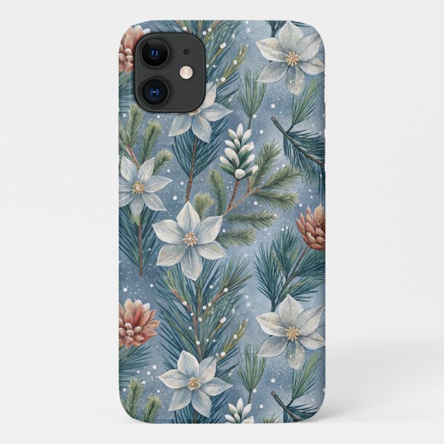 Funda De Case-Mate Para iPhone Hello Winter Pines & Flowers (Reverso)