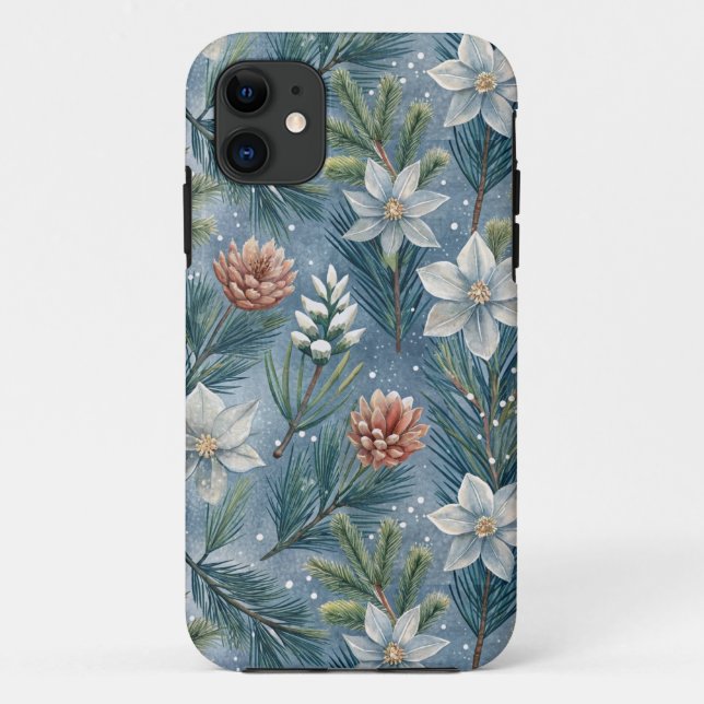 Funda De Case-Mate Para iPhone Hello Winter Pines & Flowers (Reverso)