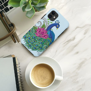 Funda Para iPhone 11 Henna de flor de Lotus azul Peacock