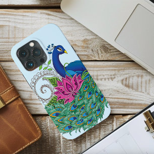 Funda Para iPhone 13 Pro Henna de flor de Lotus azul Peacock