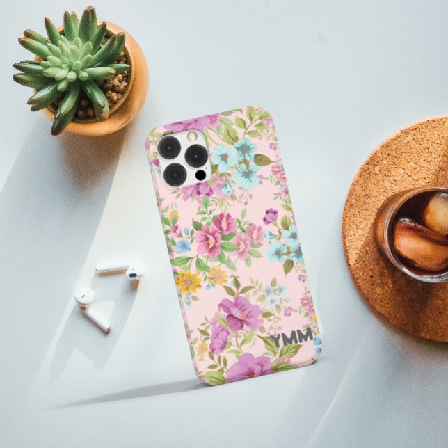 Funda De Case-Mate Para iPhone Hermosa acuarela Botánica Floral + Monograma (Subido por el creador)