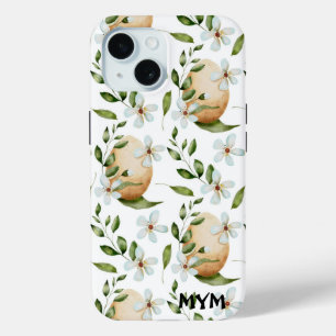 Funda Para iPhone 15 Hermosa acuarela Botánica Floral + Monograma