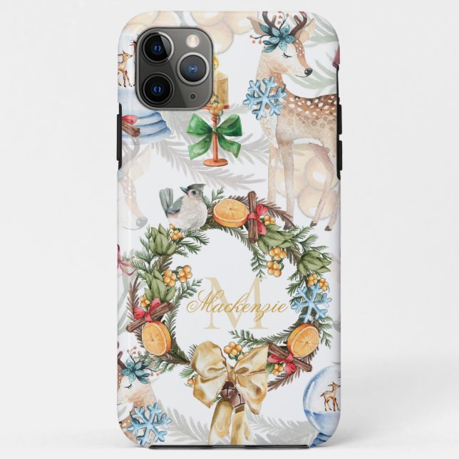 Funda De Case-Mate Para iPhone Hermosa acuarela Deer Navidades Nombre de familia (Reverso)