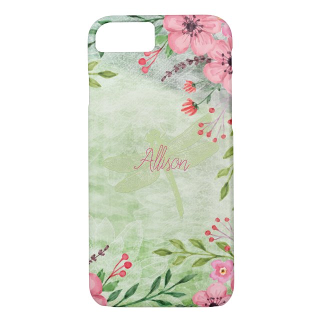 Funda De Case-Mate Para iPhone Hermosa acuarela Floral Nombre rosa (Reverso)